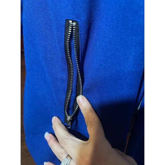 Shein Curve Royal Blue Jacket Open Front Blazer W Zip Simulate Pockets Size 1X - Picture 3 of 12
